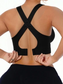 SHEIN Rhythm Era Women's Plus Size Mesh Patchwork Casual Daily Sports Bra Gym Black Summer - Black - View 2
