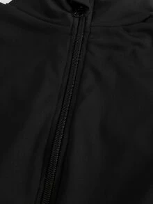 SHEIN Sports طقم رياضي نسائي بأسلوب الشرق الأوسط من قطعتين بلون موحد مع بنطال طويل بحافة غير متماثلة وقميص بأكمام طويلة - الأسود - مشاهدة 6