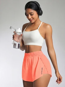 SHEIN Sovereign Charm Casual Versatile Pleated Back Slim-Fit Athletic Shorts - Orange - View 7