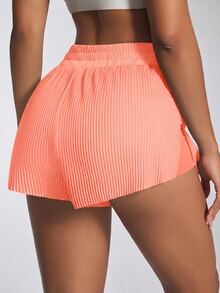 SHEIN Sovereign Charm Casual Versatile Pleated Back Slim-Fit Athletic Shorts - Orange - View 3