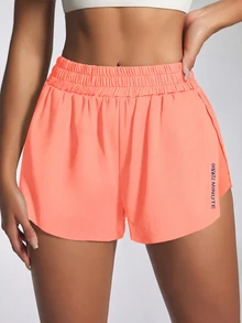 SHEIN Sovereign Charm Casual Versatile Pleated Back Slim-Fit Athletic Shorts - Orange - View 6