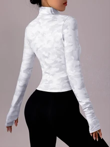 SHEIN Sovereign Charm 女士印花拉链长袖运动夹克 - 彩色 - 查看 4