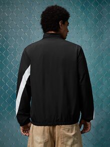 EVRINFINITE Men Colorblock Drawstring Zipper Placket Long Sleeve Outdoor Windbreaker Jacket, Basic, Going Out, Boyfriend Gift, Fall - Black - View 2