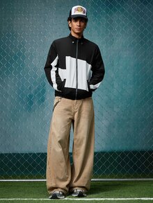 EVRINFINITE Men Colorblock Drawstring Zipper Placket Long Sleeve Outdoor Windbreaker Jacket, Basic, Going Out, Boyfriend Gift, Fall - Black - View 3