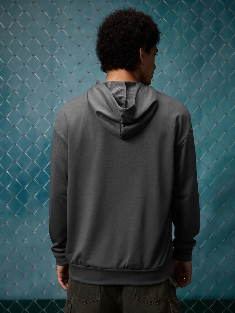 EVRINFINITE Sweatshirt Lengan Panjang Berkerudung Sederhana dengan Huruf Timbul untuk Pria, Cocok untuk Beraktivitas di Luar Rumah, Gaya Jalanan, New York - Dark Grey - View 2