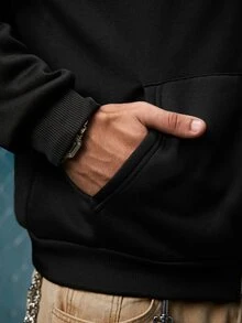 EVRINFINITE 男士拉链字母印花休闲连帽卫衣，秋季款，长袖上衣，Y2K风格 - 黑色 - 查看 7