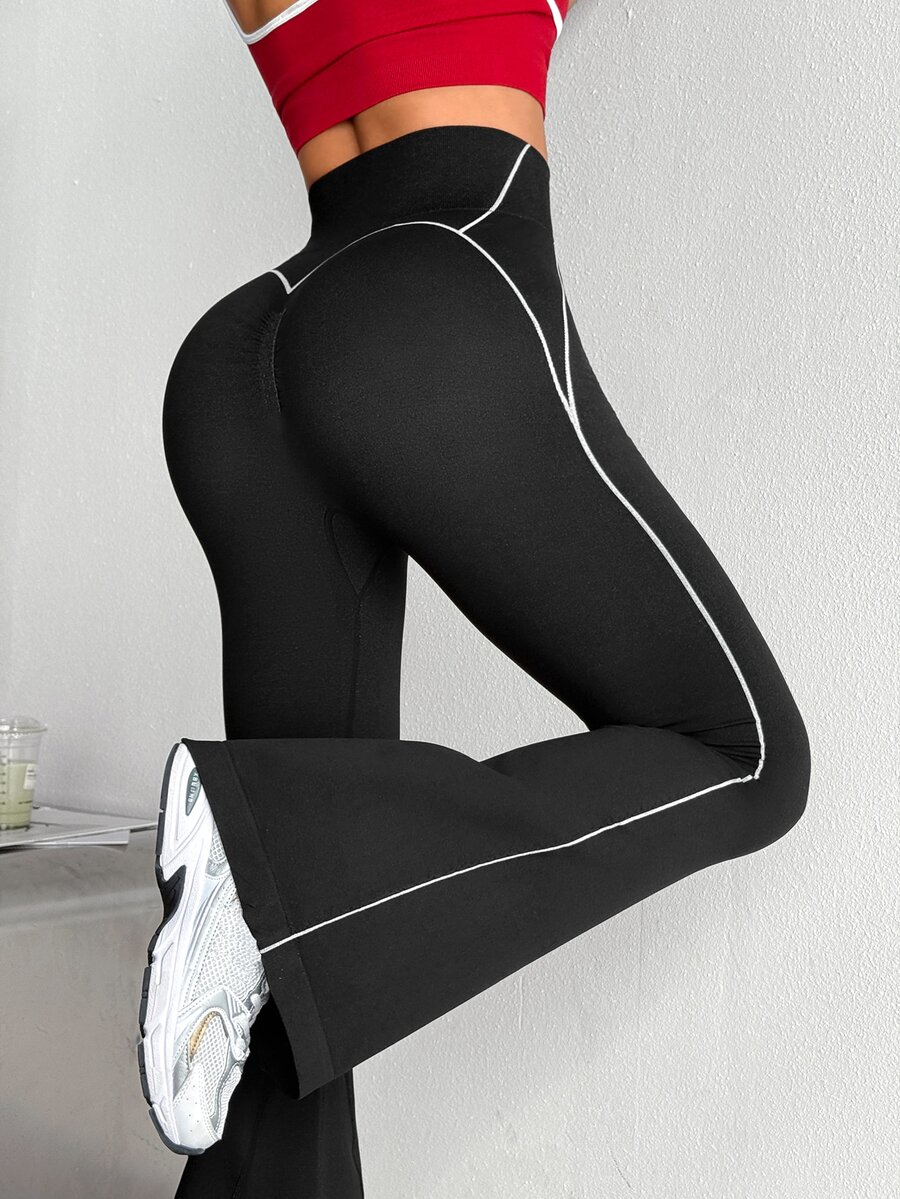 StreetHx Women's Fashion Street Line Colorblock Sports Tight Flare Pants - Black - View 1