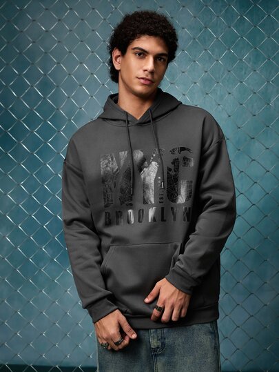 EVRINFINITE Preppy Lettering Men's Casual Street Hoodie, Drawstring Pocket, Slogan Print, Spring/Autumn, Long Sleeve Top