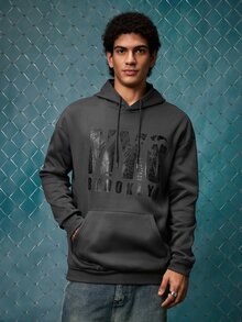 EVRINFINITE Preppy Lettering Men's Casual Street Hoodie, Drawstring Pocket, Slogan Print, Spring/Autumn, Long Sleeve Top - Dark Grey - View 5