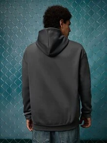 EVRINFINITE Preppy Lettering Men's Casual Street Hoodie, Drawstring Pocket, Slogan Print, Spring/Autumn, Long Sleeve Top - Dark Grey - View 2