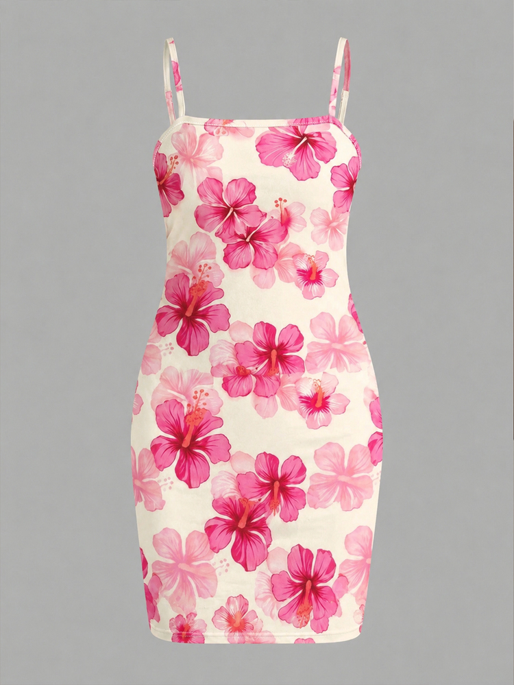 Tween Girl Casual Minimalist Kids Cartoon Pattern Spaghetti Strap Midi Dress, Suitable For Summer - Multicolor - View 5