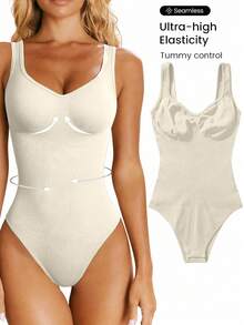 Slayform Slayform Seamless Yoga High Stretch Jumpsuit With Built-In Padded Bra - Beige - View 4