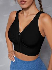 Slayform Slayform Cut Out Back Ruched Zip Up Sports Bra - Black - View 6