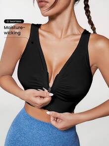 Slayform Slayform Cut Out Back Ruched Zip Up Sports Bra - Black - View 7