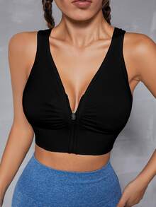 Slayform Slayform Cut Out Back Ruched Zip Up Sports Bra - Black - View 3