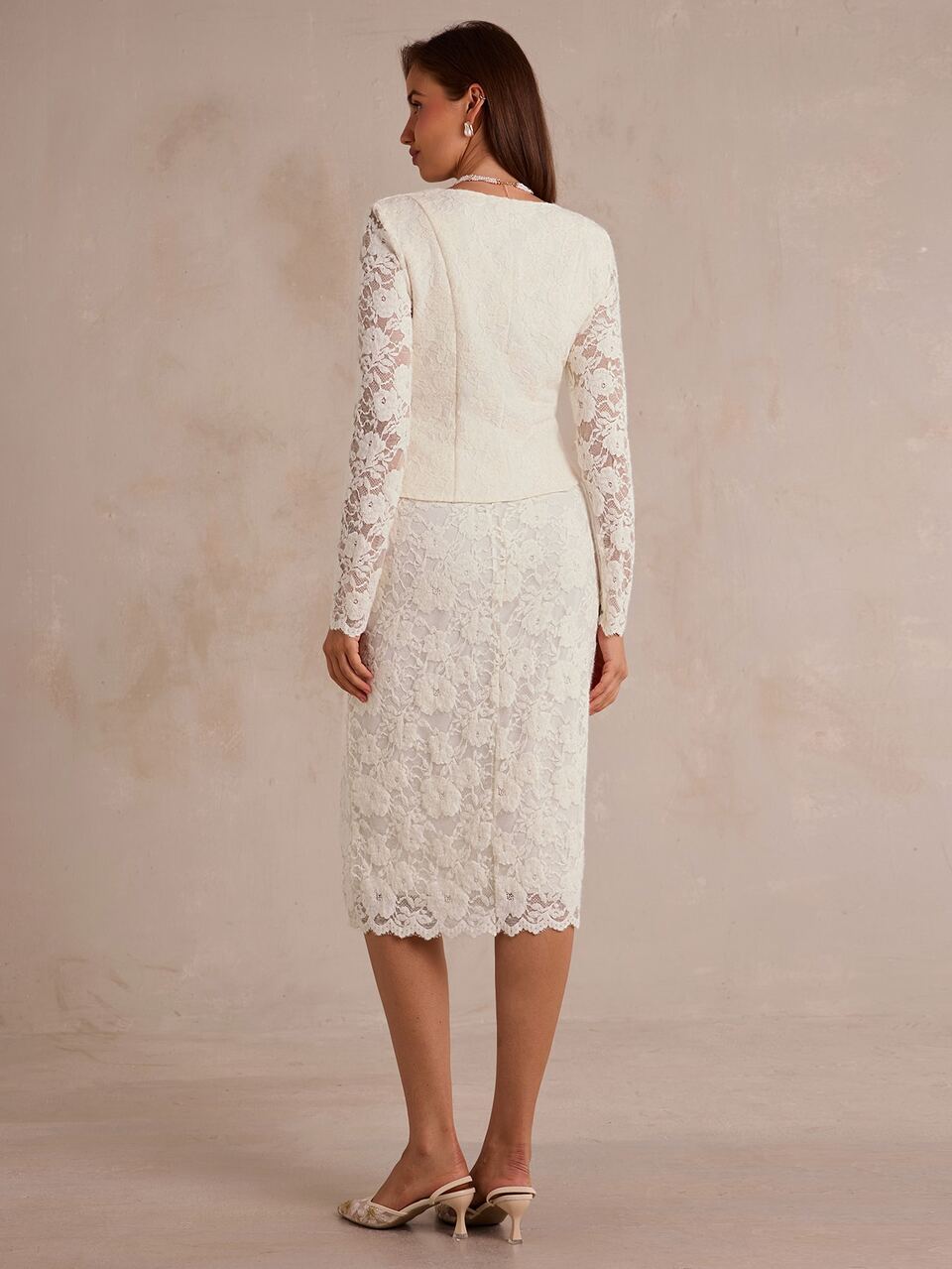 Enchnt Premium Pre-Fall Romantic Women's Elegant White Lace Napoleon Jacket & Skirt 2/Pcs Set,Casual Set,Festival Outfits,New Year,Saudi National Day