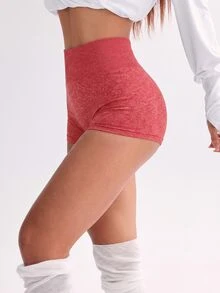SHEIN Sports 女款高腰休閒百搭日常旅行運動短褲 - 紅色 - 查看 4