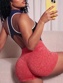 SHEIN Sports 女款高腰休閒百搭日常旅行運動短褲 - 紅色 - 查看 2