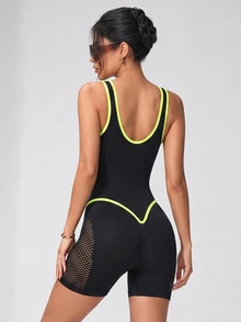 Core Rhythm Women's Casual Versatile Striped Colorblock Sports Romper - Black - View 5