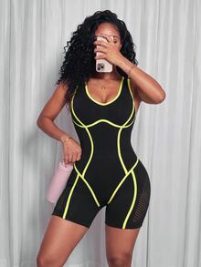 Core Rhythm Women's Casual Versatile Striped Colorblock Sports Romper - Black - View 2