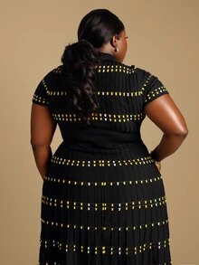 CurvyTilda 2026春夏大码女装音乐节、复活节、生日派对、毕业典礼、学院风、学生装、日常休闲、百搭基础款、度假、邮轮旅行、海滩、日光浴、爆款、街头风、婚礼宾客波西米亚风、通勤、早午餐、机场、派对、假日郊游、优雅晚宴、舞会、休闲、高档夜店聚会黑色撞色针织Polo领A字毛衣连衣裙 - 彩色 - 查看 6