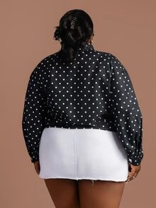 CurvyTilda 黑白波点休闲百搭通勤约会外套，大码，长袖，春夏款 - 黑與白 - 查看 2