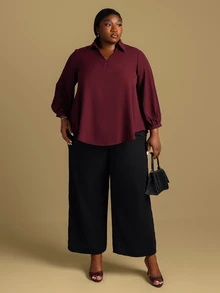 CurvyTilda 大码女式秋冬休闲宽松舒适 V 领黑色长袖衬衫、秋季女装、女式衬衫、曲线上衣、老款、黑色上衣、商务休闲女装、女式办公室服装、女式服装、女式上衣、返校节、教师、工作上衣 - 玫瑰紅 - 查看 3