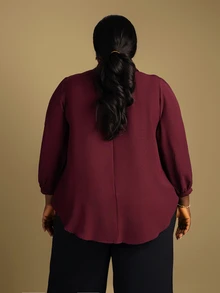 CurvyTilda 大码女式秋冬休闲宽松舒适 V 领黑色长袖衬衫、秋季女装、女式衬衫、曲线上衣、老款、黑色上衣、商务休闲女装、女式办公室服装、女式服装、女式上衣、返校节、教师、工作上衣 - 玫瑰紅 - 查看 2