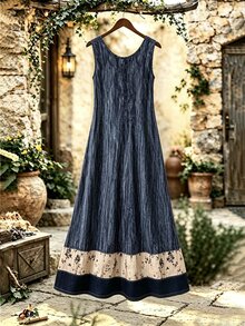 Linhara Plus Size Women's Floral Print Round Neck Casual Sleeveless Dress - Multicolor - View 2