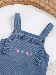 SHEIN 新生女嬰可愛百搭休閒粉色彩虹刺繡連身褲，適合兒童四季穿著 - 彩色 - 查看 4