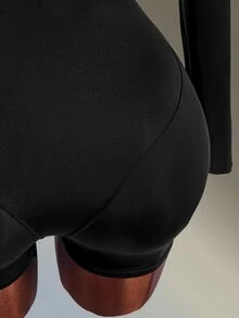 Amplova Women's Solid Color Deep V-Neck Long Sleeve Athletic Sporty Romper Sexy Design Gym Going Out Party Fitness Fashion Black Casual Autumn - Black - View 9
