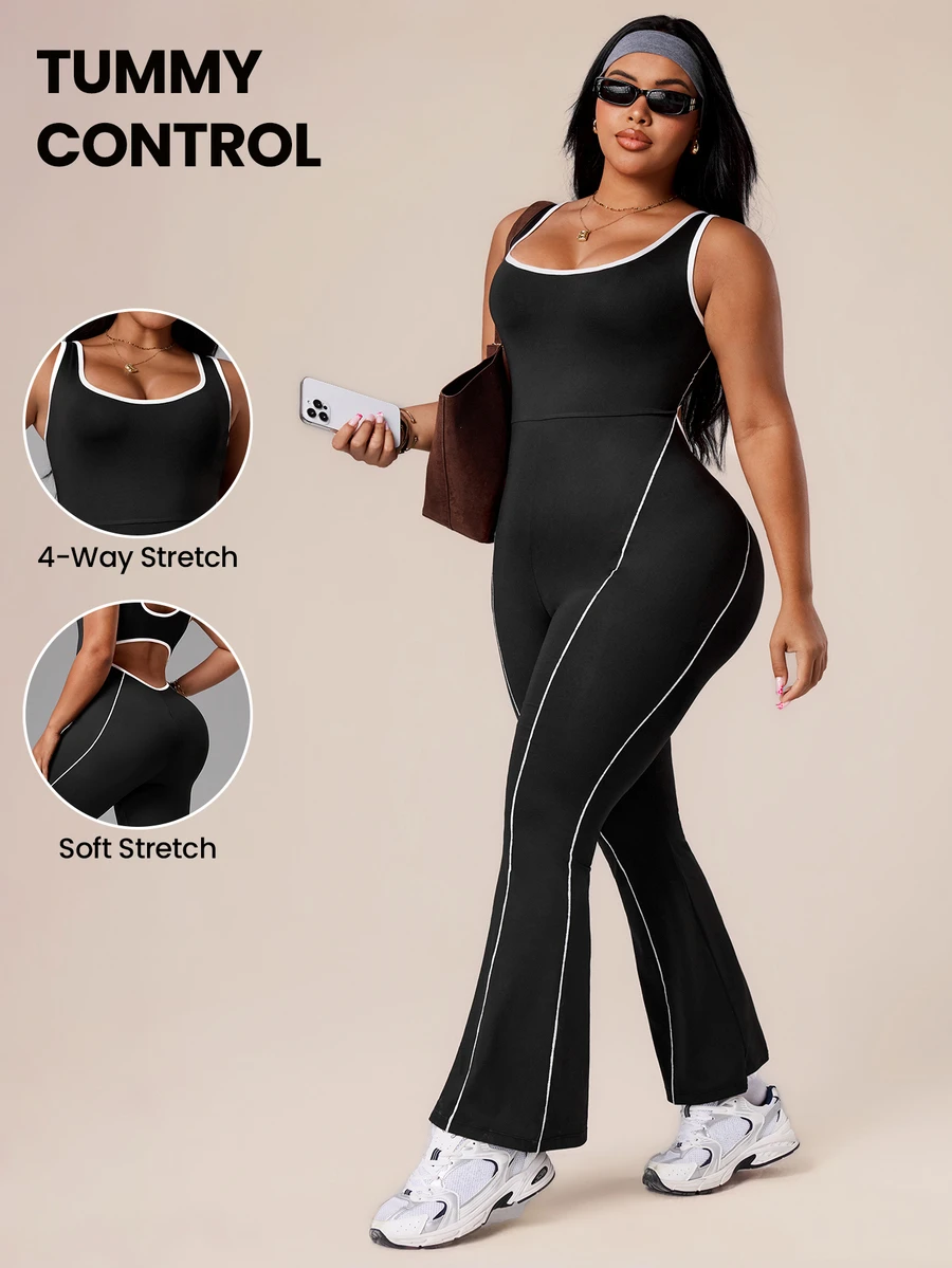 SHEIN Rhythm Era Plus Size Contrast Trim Sleeveless Jumpsuit - Black - View 1
