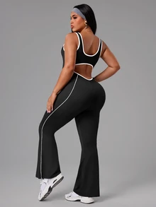 SHEIN Rhythm Era Plus Size Contrast Trim Sleeveless Jumpsuit - Black - View 2