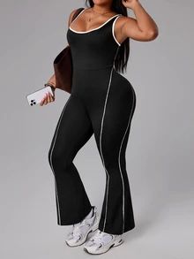 SHEIN Rhythm Era Plus Size Contrast Trim Sleeveless Jumpsuit - Black - View 6