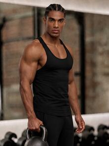OTTIMOZO Men's Casual Sports Letter Print Sleeveless Vest, Loose Fit For Summer, Gym Black - Black - View 4