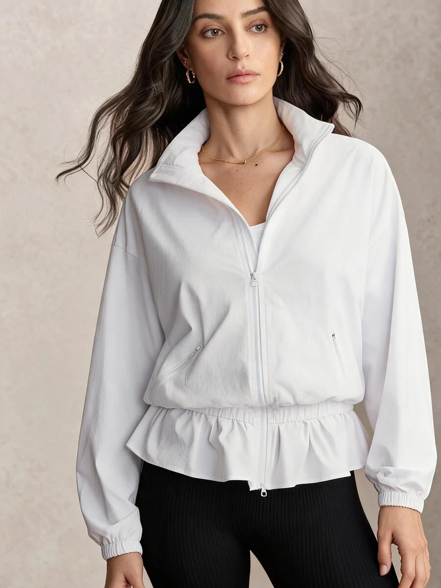 Activina Modest Long Middle Eastern Style Long Woven Non-Stretch Sports Jacket Breathable Soft Fabric Casual White Workout Summer Autumn All Season - White - View 1