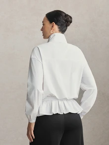 Activina Modest Long Middle Eastern Style Long Woven Non-Stretch Sports Jacket Breathable Soft Fabric Casual White Workout Summer Autumn All Season - White - View 2
