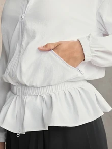Activina Modest Long Middle Eastern Style Long Woven Non-Stretch Sports Jacket Breathable Soft Fabric Casual White Workout Summer Autumn All Season - White - View 5