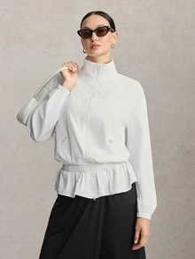 Activina Modest Long Middle Eastern Style Long Woven Non-Stretch Sports Jacket Breathable Soft Fabric Casual White Workout Summer Autumn All Season - White - View 7