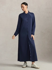 Activina Women'sModest Retro Dark Blue Vintage Style, Button-Down Sporty Extra-Long Casual Open-Front Jacket, Soft And Skin-Friendly. - Navy Blue - View 8