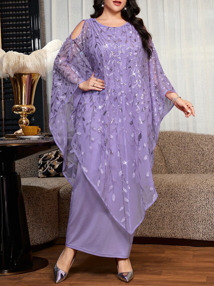 Reflora Plus Size Women's Round Neck Mesh Casual Elegant Traditional Party Formal Christening Guest Mother Of The Bride Dress Wedding Dark Purple Summer - Black - View 8