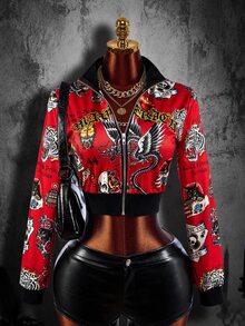 Amplova Hoodie Wanita Seksi Gaya Jalanan dengan Motif Halloween, Cetak Penuh, Resleting Depan dan Tengah, Potongan Pendek, Cocok untuk Pesta Kampus, Acara, dan Gaya Jalanan. - Krem - View 11