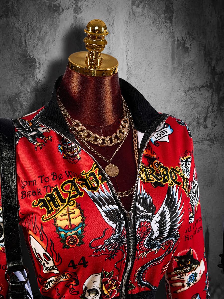 Amplova Hoodie Wanita Seksi Gaya Jalanan dengan Motif Halloween, Cetak Penuh, Resleting Depan dan Tengah, Potongan Pendek, Cocok untuk Pesta Kampus, Acara, dan Gaya Jalanan. - Krem - View 1