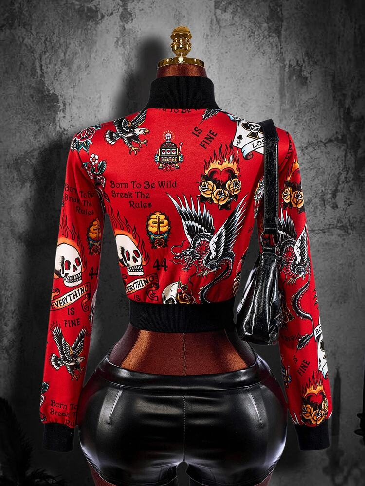 Amplova Hoodie Wanita Seksi Gaya Jalanan dengan Motif Halloween, Cetak Penuh, Resleting Depan dan Tengah, Potongan Pendek, Cocok untuk Pesta Kampus, Acara, dan Gaya Jalanan. - Krem - View 5
