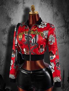 Amplova Hoodie Wanita Seksi Gaya Jalanan dengan Motif Halloween, Cetak Penuh, Resleting Depan dan Tengah, Potongan Pendek, Cocok untuk Pesta Kampus, Acara, dan Gaya Jalanan. - Krem - View 9