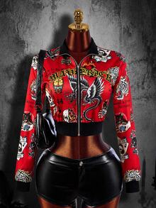 Amplova Hoodie Wanita Seksi Gaya Jalanan dengan Motif Halloween, Cetak Penuh, Resleting Depan dan Tengah, Potongan Pendek, Cocok untuk Pesta Kampus, Acara, dan Gaya Jalanan. - Krem - View 8
