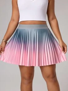 Rhythm Era Plus Size Versatile Pleated Ombre Print Design With Pockets Fitted Sports Skorts - Multicolor - View 3