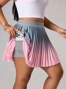 Rhythm Era Plus Size Versatile Pleated Ombre Print Design With Pockets Fitted Sports Skorts - Multicolor - View 4