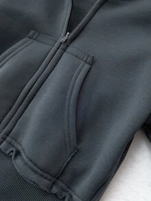 Teen Girl Teen Girls 2pcs Set Dark Gray Zip-Up Hoodie And Sweatpants Casual Outfit - Dark Grey - View 6