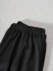 青少年女孩運動衫套裝，黑色，連帽衫 + 慢跑褲 2 件套，寬鬆版型，秋冬保暖，時尚百搭，休閒，秋季，印花，領口，秋季，圓領，拉鍊，抓絨，冬季 - 彩色 - 查看 8